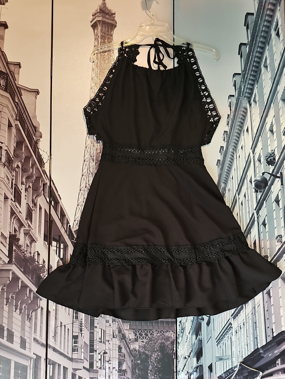 Sexy Black Lace-Trim Halter Mini Dress